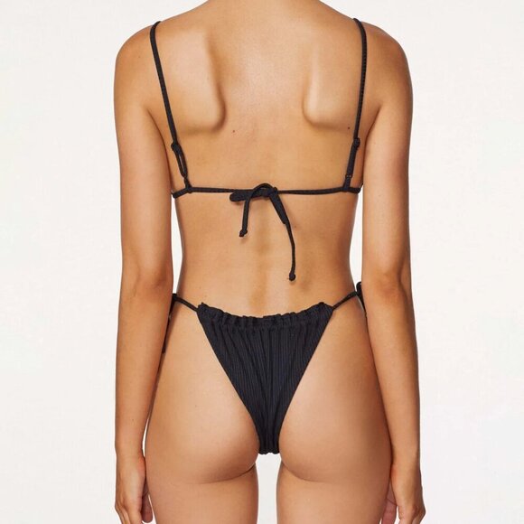 New It's Now Cool The Frill Tie Up Eco Black Rib Bikini Bottoms New Size Large - Picture 6 of 11